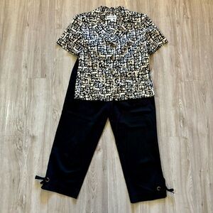 Danny & Nicole Button Up Jacket & Black Pants‎ Set Womens Size 8 Stretch Vintage